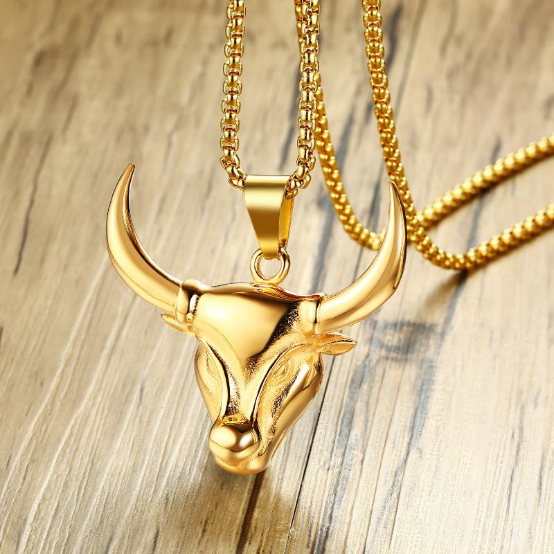 

Pendant Necklaces NHGBFT Rock Punk Animal Bull Head Necklace For Men's Hip Hop Stainless Steel Drop