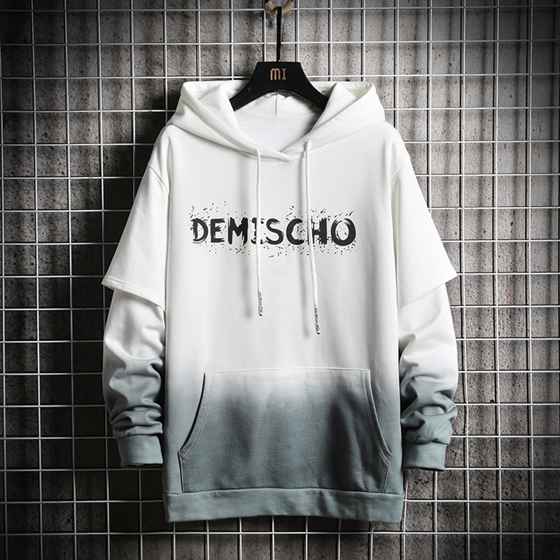 

2021 New Patchwork O-neck Men Long Sleeves Hoodies Top Blouse Hoodie Male Black White Loose Color Block Sweatshirts W068