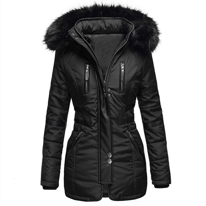 

2021 New Fashion Women Jackets Warm Winter Solid Hooded Parka Coat Female Cotton Liner Loose Parkas Casual Windbreaker Outwear Zcw5, Navy blue