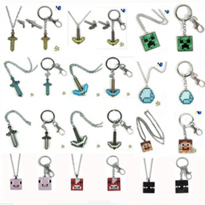 

My world around minecraft game props model sword pick weapon toy Key Chain Pendant Necklace, Blue pick key chain