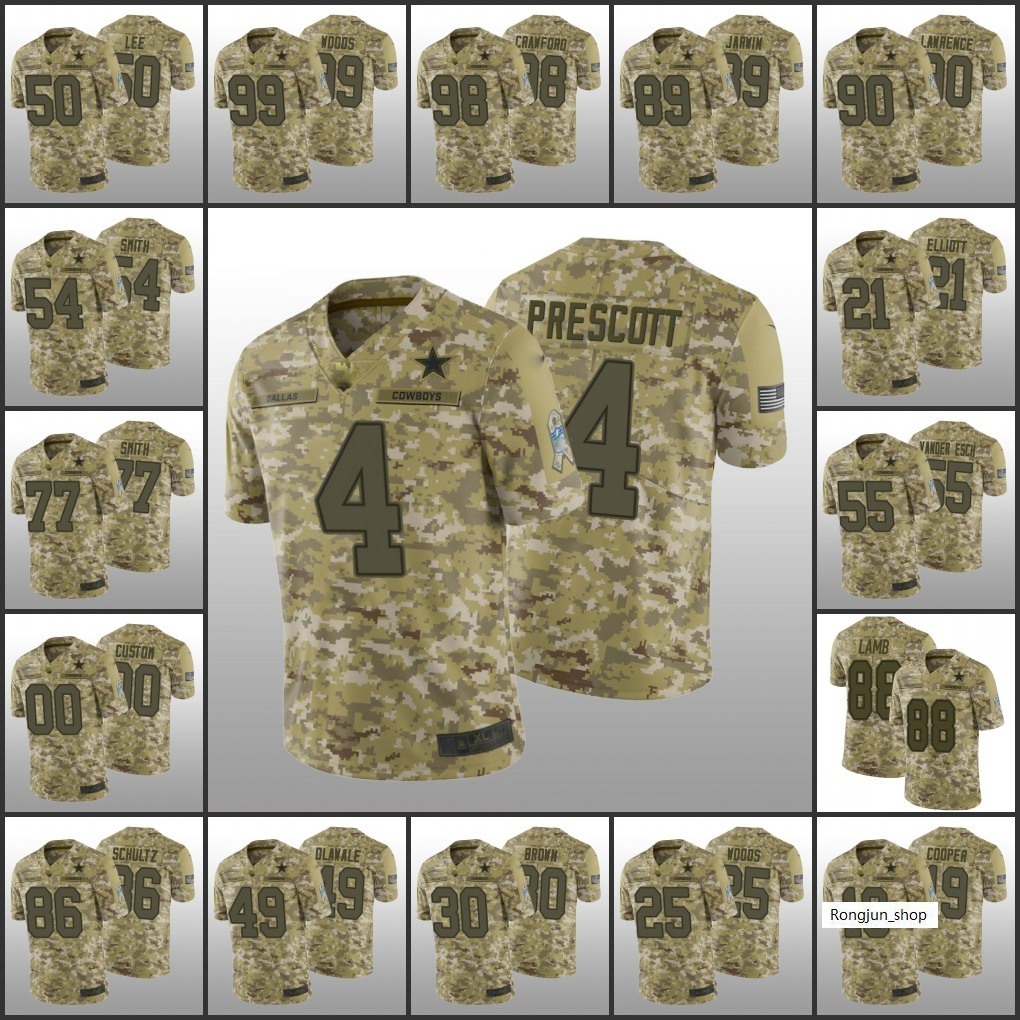 

DallasCowboysMen #21 Ezekiel Elliott 4 Dak Prescott 88 CeeDee Lamb Custom Women Youth Salute to Service Camo Jersey