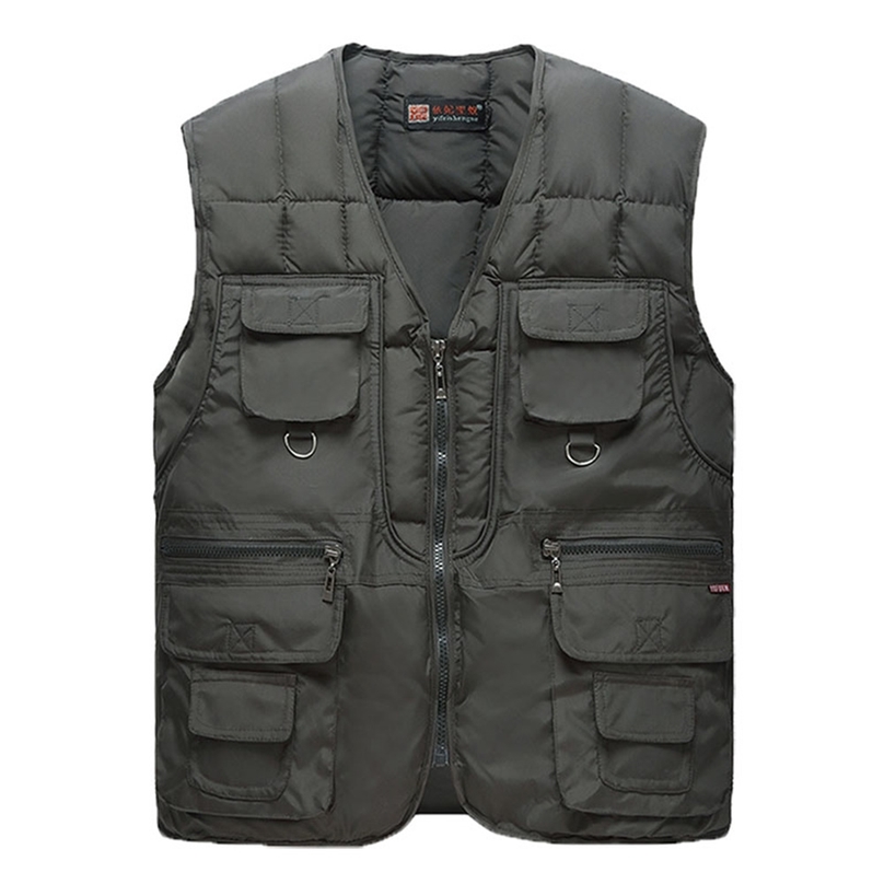

Cotton Warm Vest Man Winter With Many Pockets Male Sleeveless Jacket Men Fashion Zipper Pro Journalist Waistcoat WFY41 211111, Amry green vest