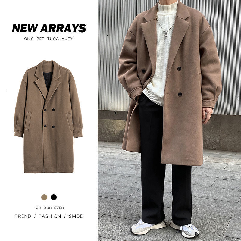 

2021 New Winter Plus Cotton Thick Men's Warm Fashion Casual Long Men Oversize Woolen Coat Mens Overcoat Kdox, Black