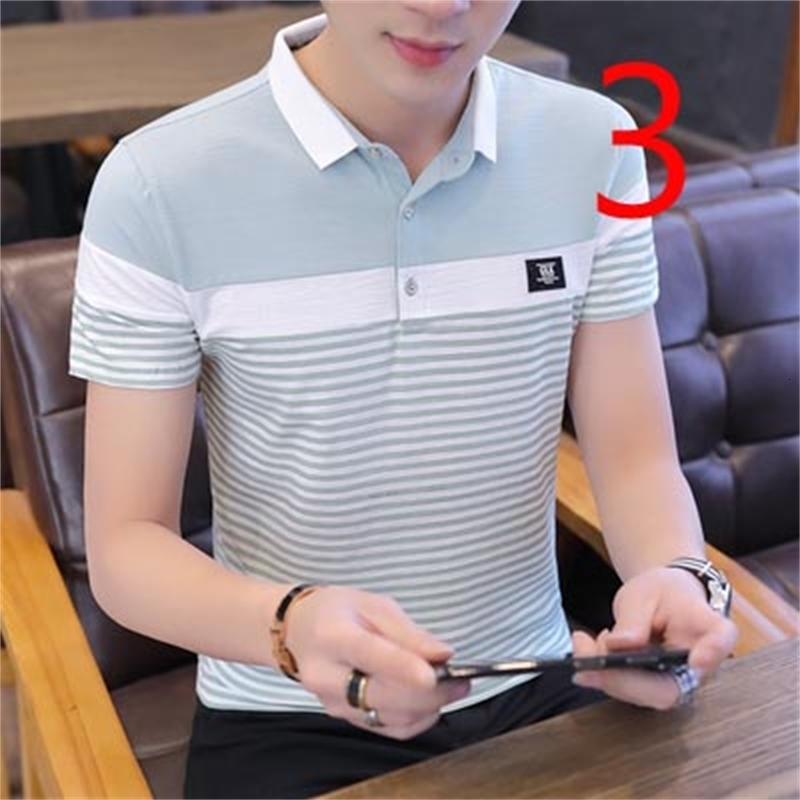 

2021 Tide Brand Summer New Men's Short-sleeved T-shirt Trend Cotton Slim Korean Version of the Lapel Polo Shirt Men 1suy