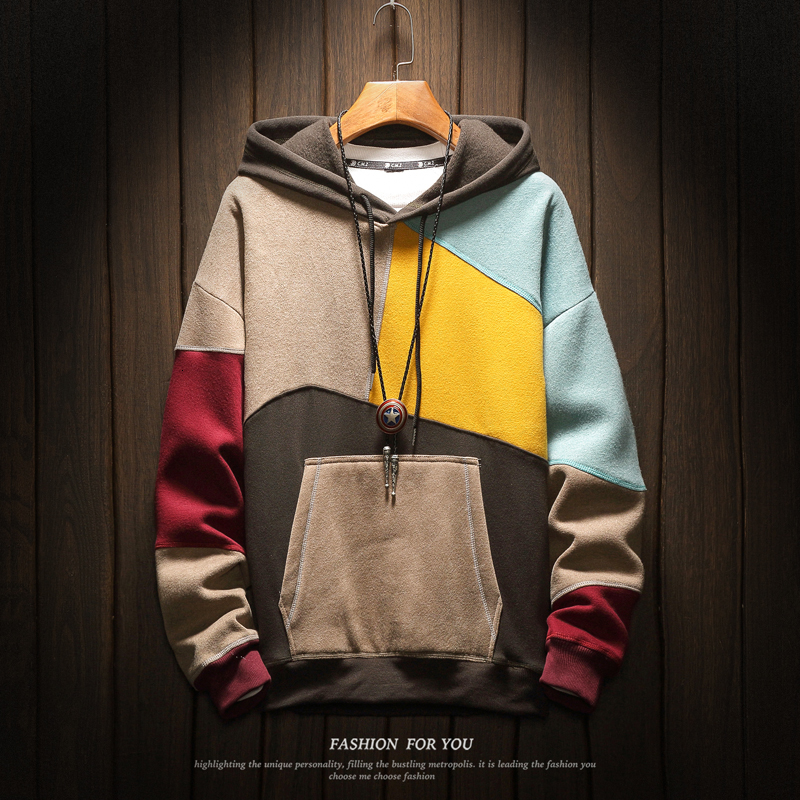 

2021 New Brand Hoodies Sweatshirts Men Patchwork Print Long Sleeve Hoodie Hip Hop Streetwear Clothing Plus Size T5av, Khaki