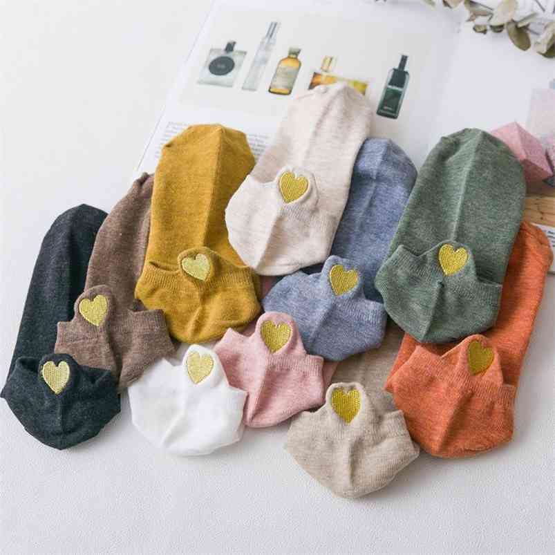 

Heart Sock Cotton Socks Japanese Ankle Short Socks Embroidery Gold Heart 10 pairs lot 210720, No.2 - 10 pairs