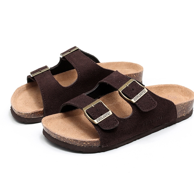 

Men's Faux Suede Leather Mule Clogs Slippers Soft Cork Two Buckle Slides Footwear For Men Women Unisex 35-46 210628, Gray