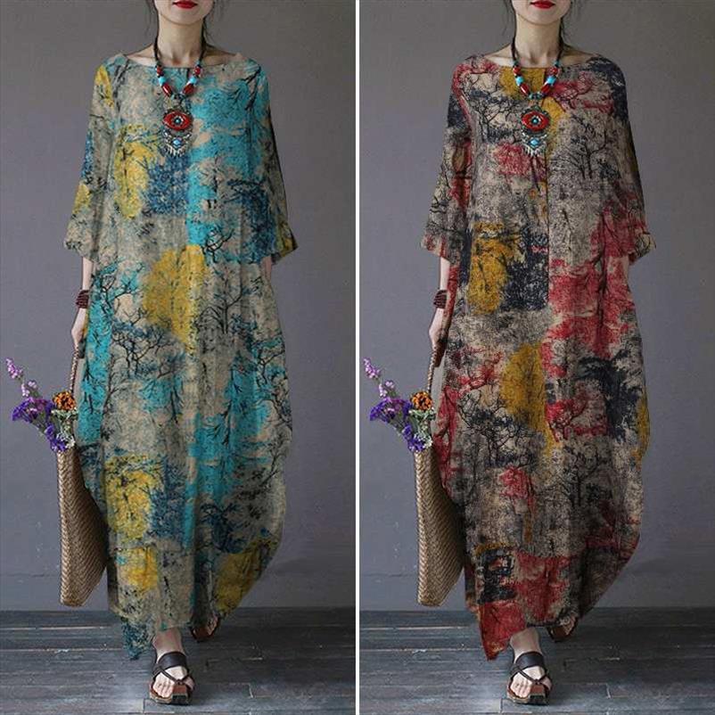 

oversized floral sundress zanzea printed women dresses maxi elegant autumn casual long sleeve vestidos female cotton robe, Black;gray