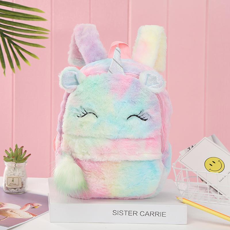 

women plush unicorn backpacks school bag cute fashion fur for girls travel backpack children schoolbag kids book