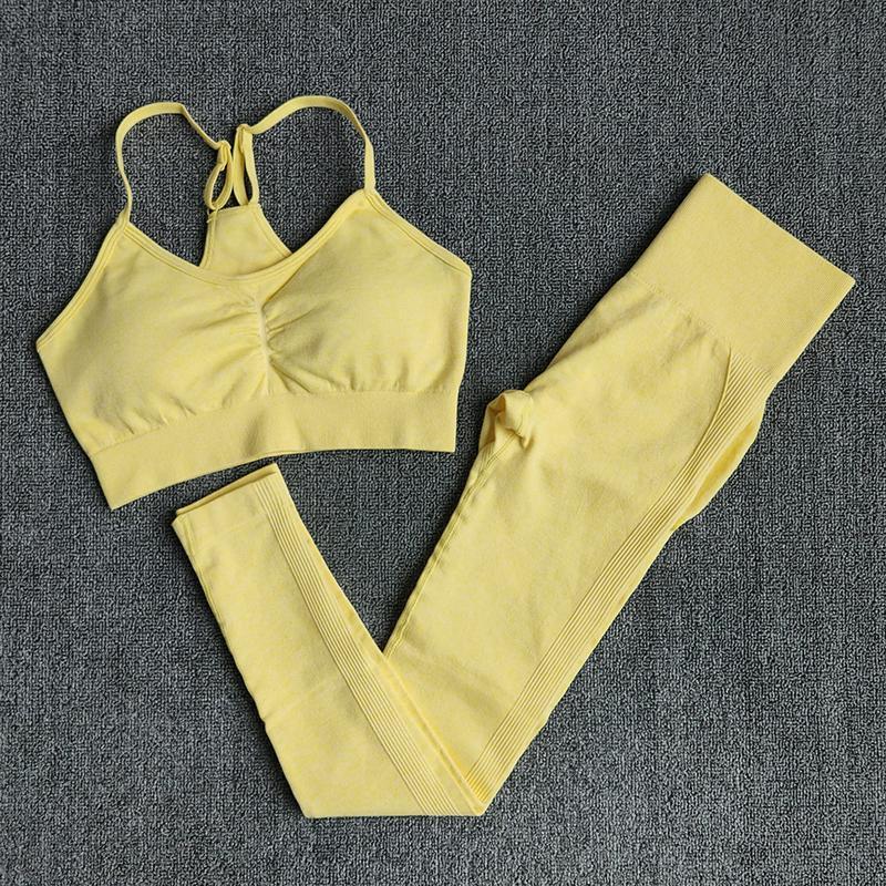 

WAREBALL 4 Sizes High Waist Leggings+Push Up Bra Set Seamless Gym Set Women Fitness Yoga Sports Suits Workout Sportswear, Brayellow