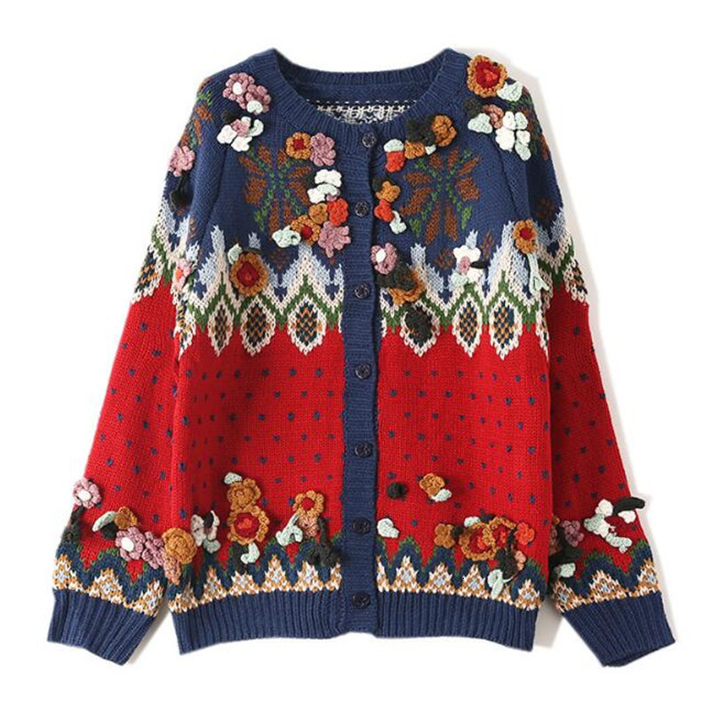 

Women's Sweaters wintery runway released red luxury shreds cardigan fashions the neck floral embroidery female Christmas sweater 2PV4, 1# shoe box
