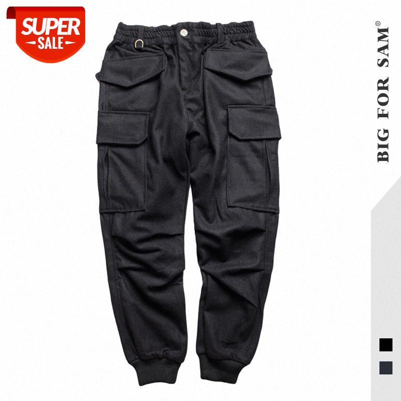 

men's loose multi-pocket personality thickening overalls casual pants #en1H, Black