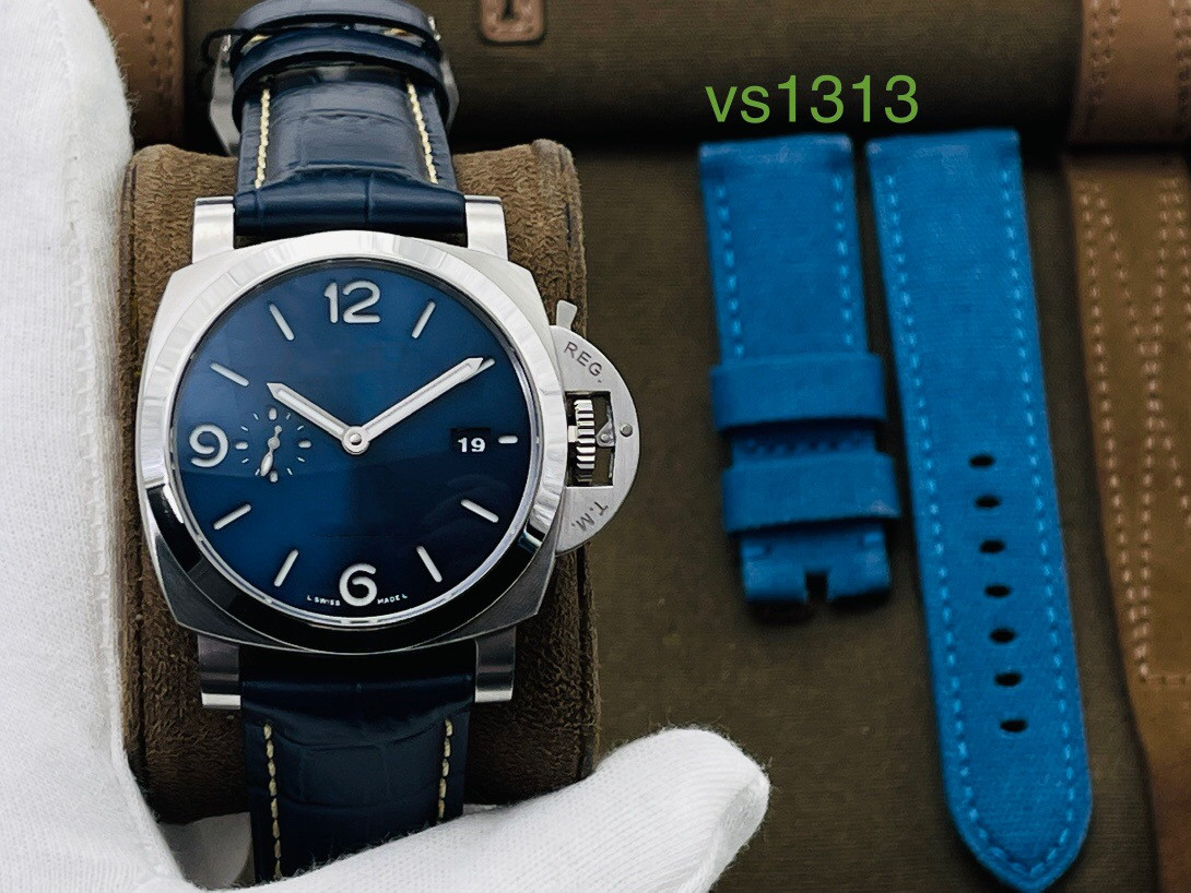 

VS PAM1313 Men's Watch 44MM diameter of blue Sandwich radial dial sapphire crystal mirror waterproof function, Slivery;brown