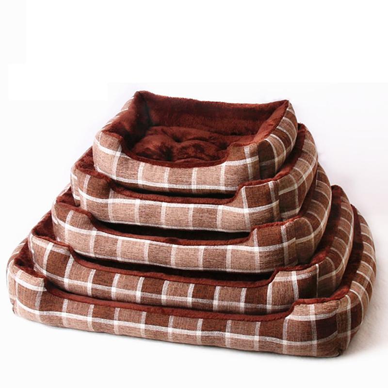

Dog Cat Basket Bed Warm Plush Plaid Dog Kennel House with Separate Mat Puppy Sleeping Couch Lounger Sofas for Small Big Dogs, Brown