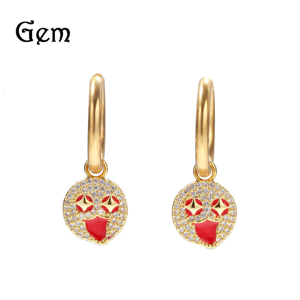 

Hip hop Zircon Earrings cartoon expression Earrings trendy ins net red versatile Earrings