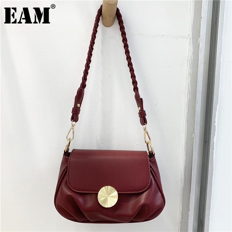 

[EAM] Women New Retro Small Twist Strap PU Leather Flap Personality All-match Crossbody Shoulder Bag Fashion Tide 2021 18A1619, Black