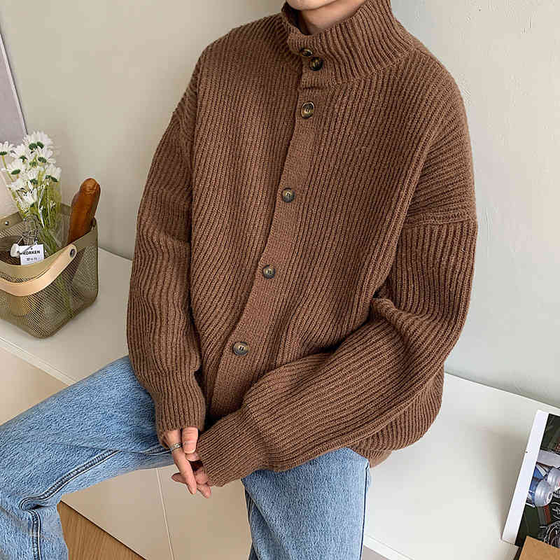 

men's sweaters winter cardigan warm fashion casual knitted jacket men korean loose turtleneck coat mens clothes 61lo, White;black