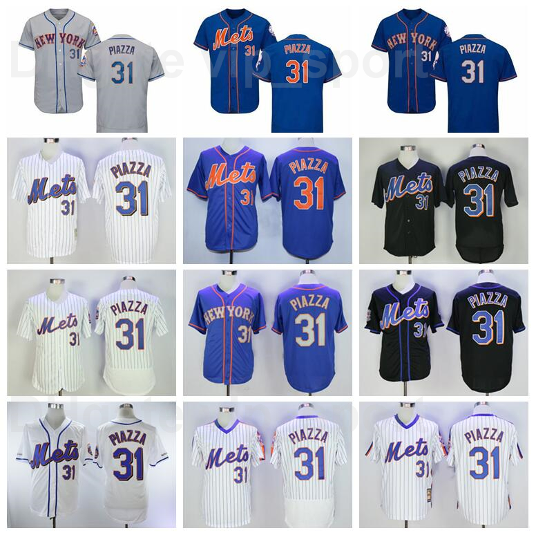 

2000 Vintage Baseball 31 Mike Piazza Retro Jersey Men Blue White Grey Black Team Retire All Stitched Cooperstown Pullover Pinstripe, Blue;black