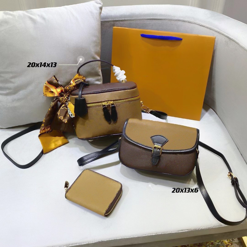 

Fashion star combination high quality Lou vdeng women's bag Vintage luxury designer original Leather Messenger Shoulder zipper portable (three in one), Split