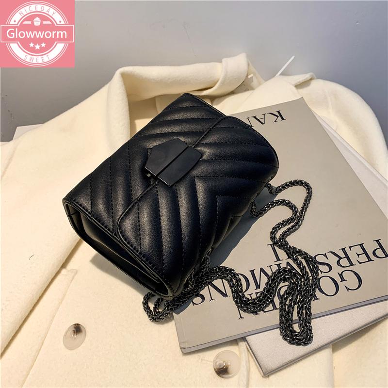

2021 winter new ladies fashion shoulder bag casual messenger bag mini mobile phone lock small square chain, Black