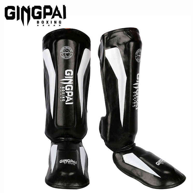 

Thicker Boxing Shin Guards PU Leather Protection Leggings Equipment Martial Arts Muay Thai Leg Taekwondo Feet Ankle Protectors 211222, Black