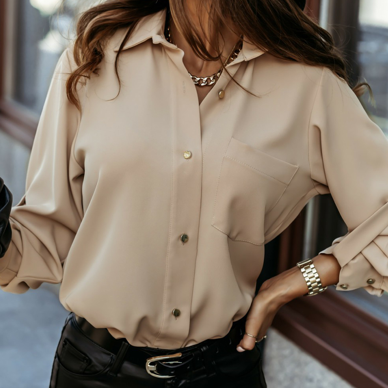 

2021 New Ol Office Women Blouse Elegant Turn-down Collar Long Sleeve Lace Up Button Shirt Ladies Casual Solid Puls Size Tops Autumn 5eqp, Khaki