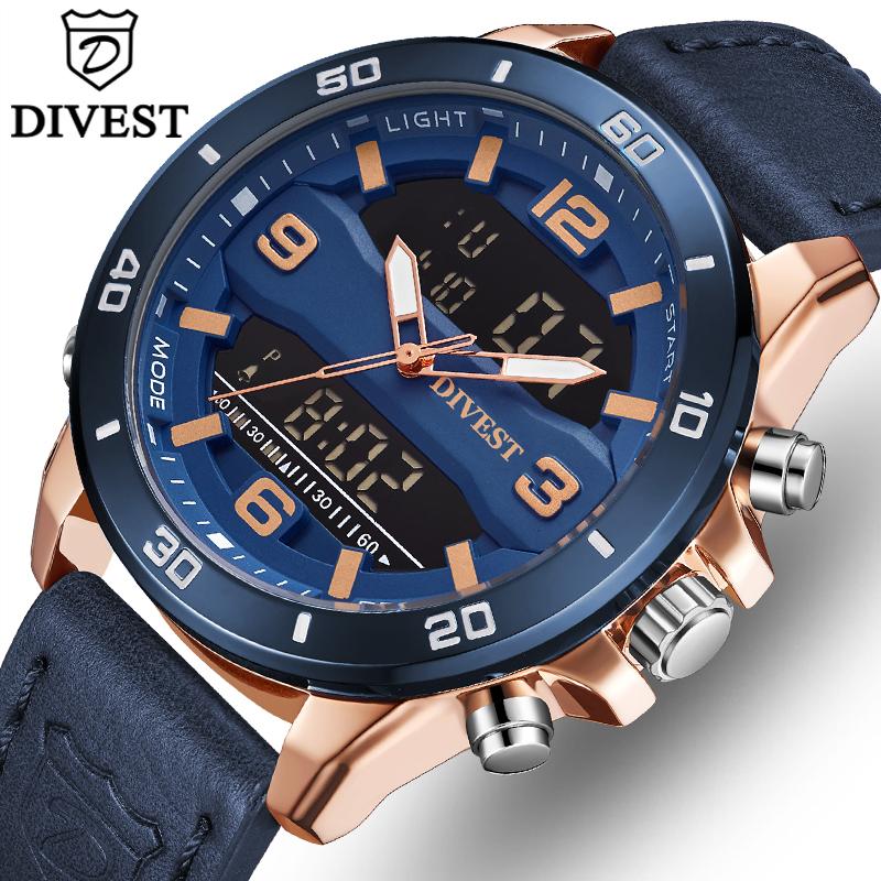 

Wristwatches DIVEST Top Brand Watches Men's Luxury Sport Male Military Waterproof Quartz LED Digital Analog Alarm Clock Relogios Masculino, Slivery;brown