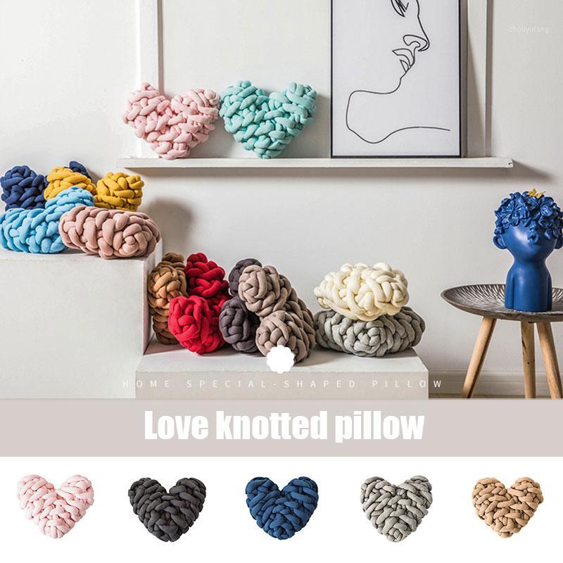 

Pillow Handmade Weave Knot Cushion Heart Shaped Macaron Color Decor Home LAD-sale