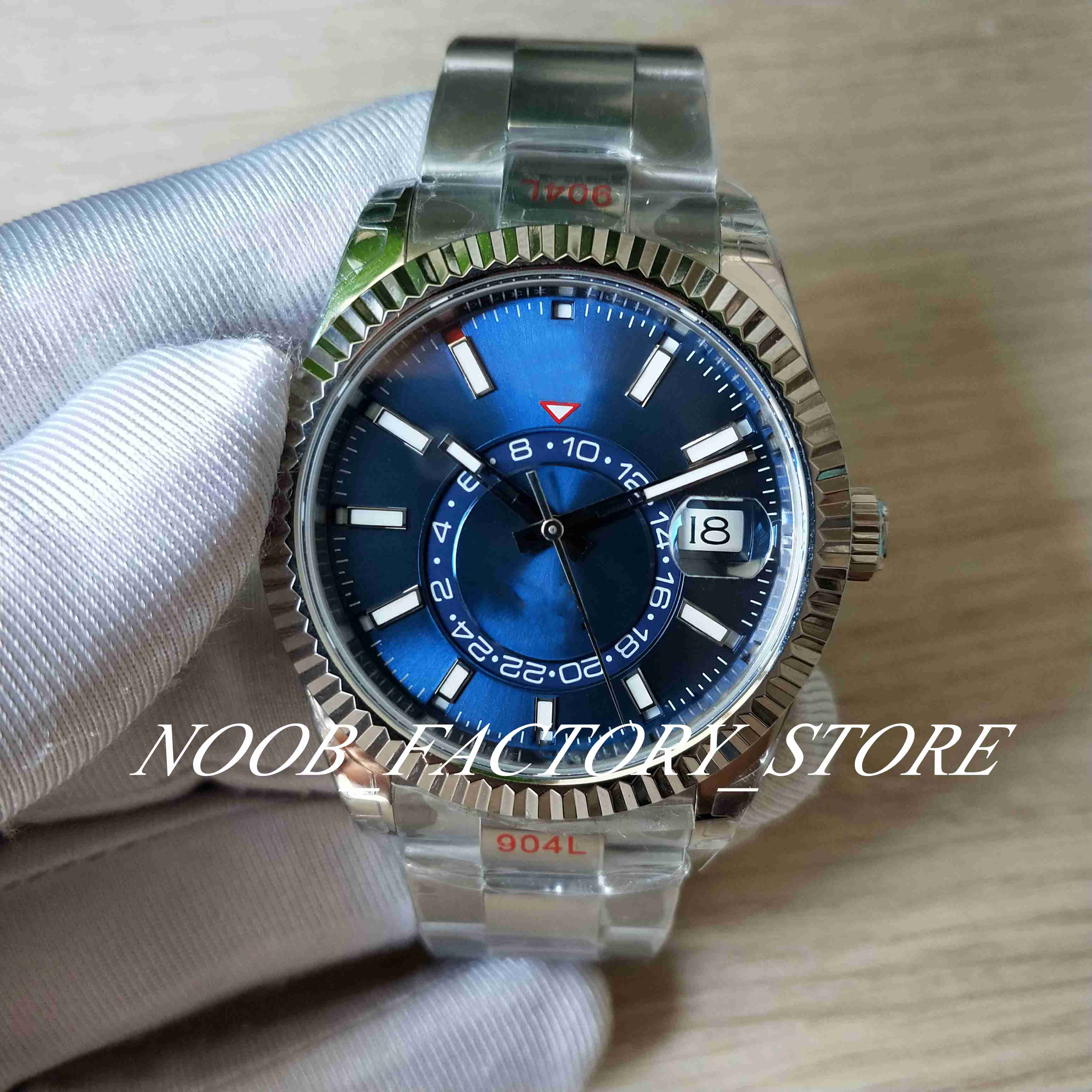 

Super Factory Watches sales Blue Dial 42MM Mens Automatic Cal.9001 Movement Men 904L Steel 326934 GmtSky Date Time Zone Sport Ring Command With Month Function, 01