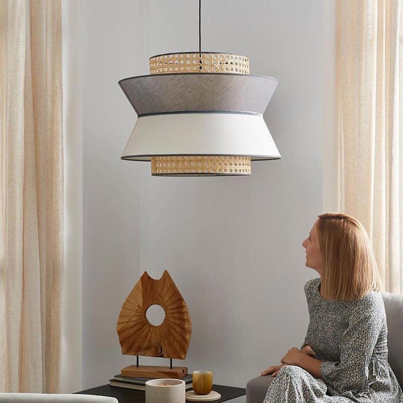 

Lamp Covers & Shades MIDOSHARK Modern Creative Personality Color Rattan And Fabric Chandelier Lampshade Home Hanging Light Shade