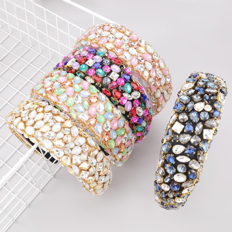 

Luxury Baroque Colorful Water Drop Crystal Wide Headband Elegant Multi Color Rhinestone Hair Band Bridal Wedding Hair Accessory