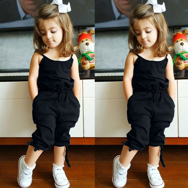 

2021 New Cotton Kids Summer Toddler Girl Clothes Color Solid Girls Overalls Fashion Children Clothing 2-6 Years 3avf, Black