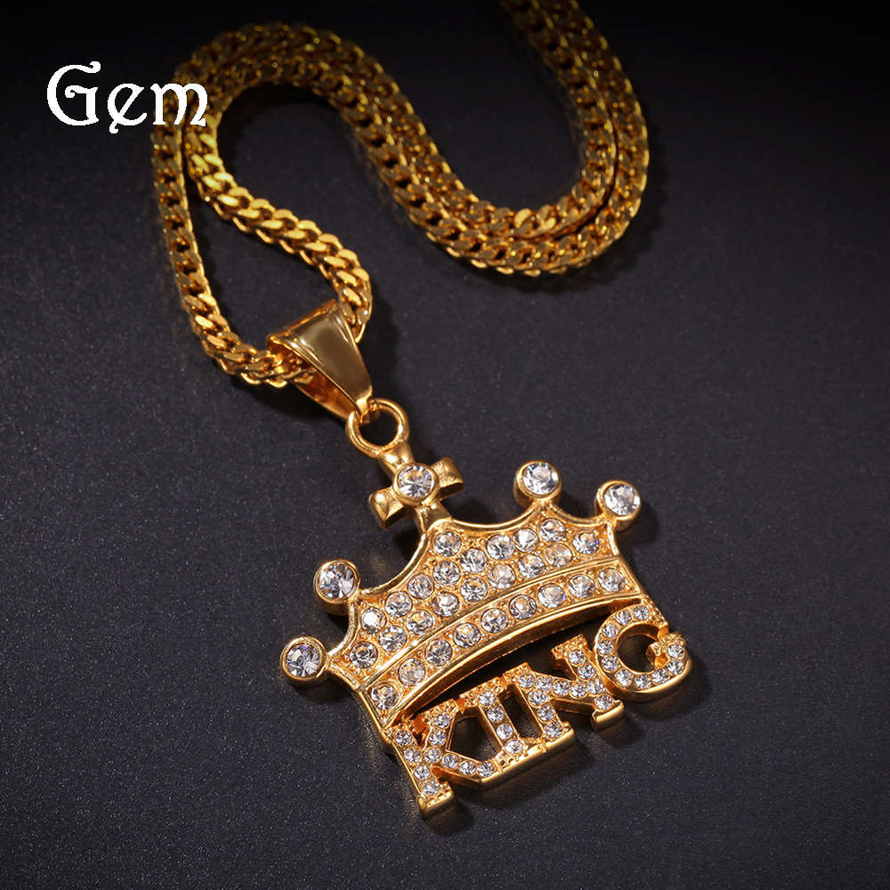 

Hip hop crown king stainless steel diamond pendant trend accessories