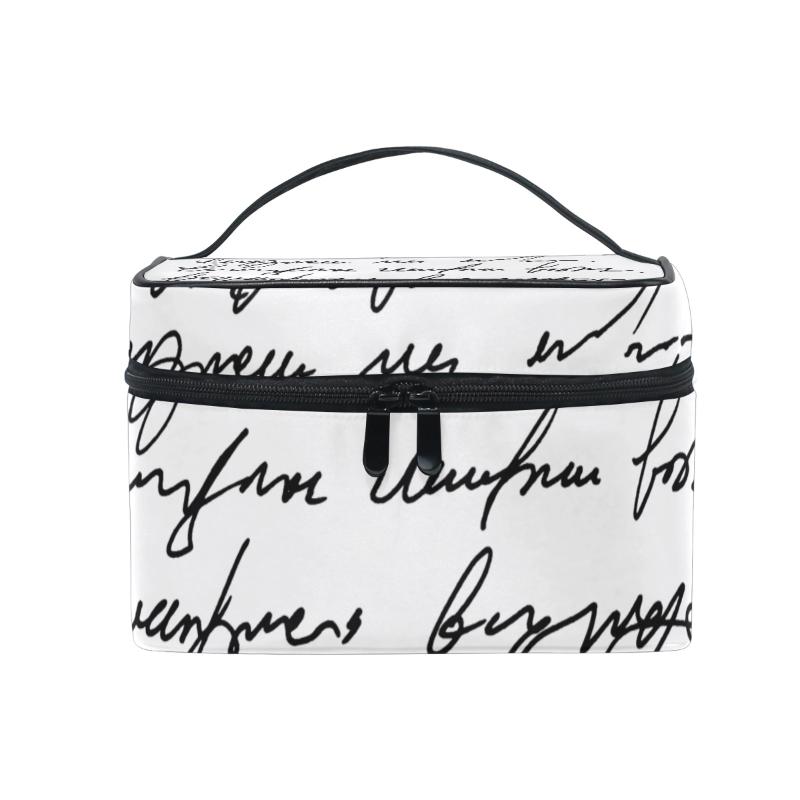 

FengJu Cosmetic Bag Portable Travel Organizer Hanging Toiletry Case Storage Tote for Girls Woman English, As pic