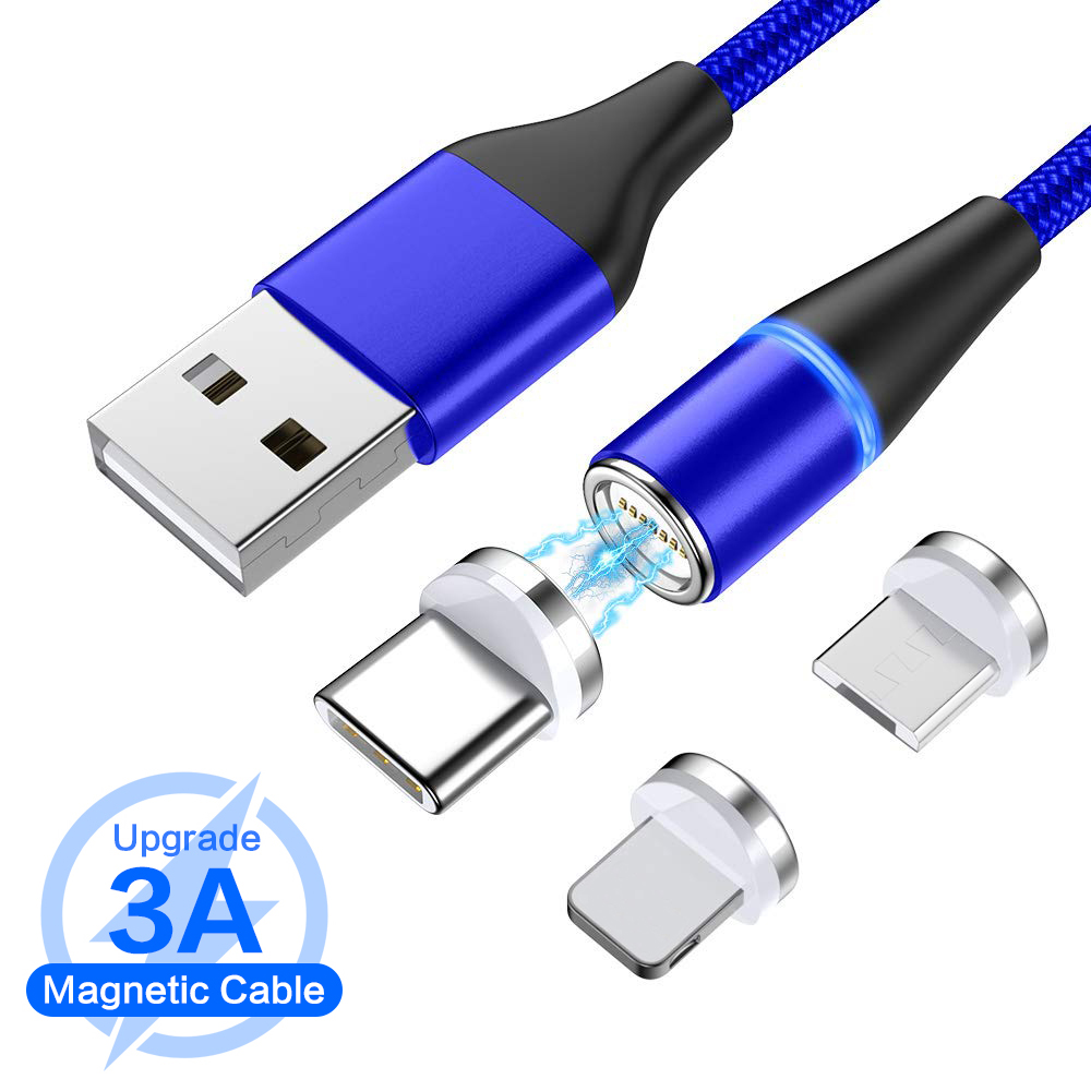 

Fast Charging Magnetic Cable 3A Quick charge 3.0 Micro USB Charger Type C For iPhone 7 XS/Samsung S8 Magnet Phone data Cables, Black