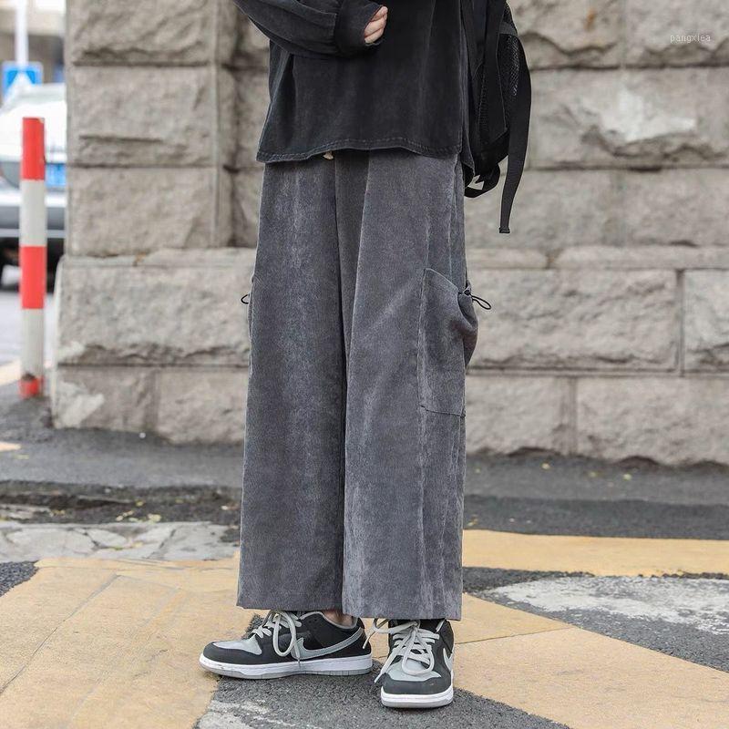 

Men's Pants Man Autumn Winter Wide-leg Overalls Trousers Korean Fashion Big Pockets Solid Loose Casual Straight Men Clothes, Black