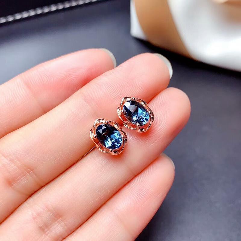 

Stud Original Natural Blue Topaz Flower Earrings Simple And Elegant Retro Aristocratic Charm Ladies, Golden;silver