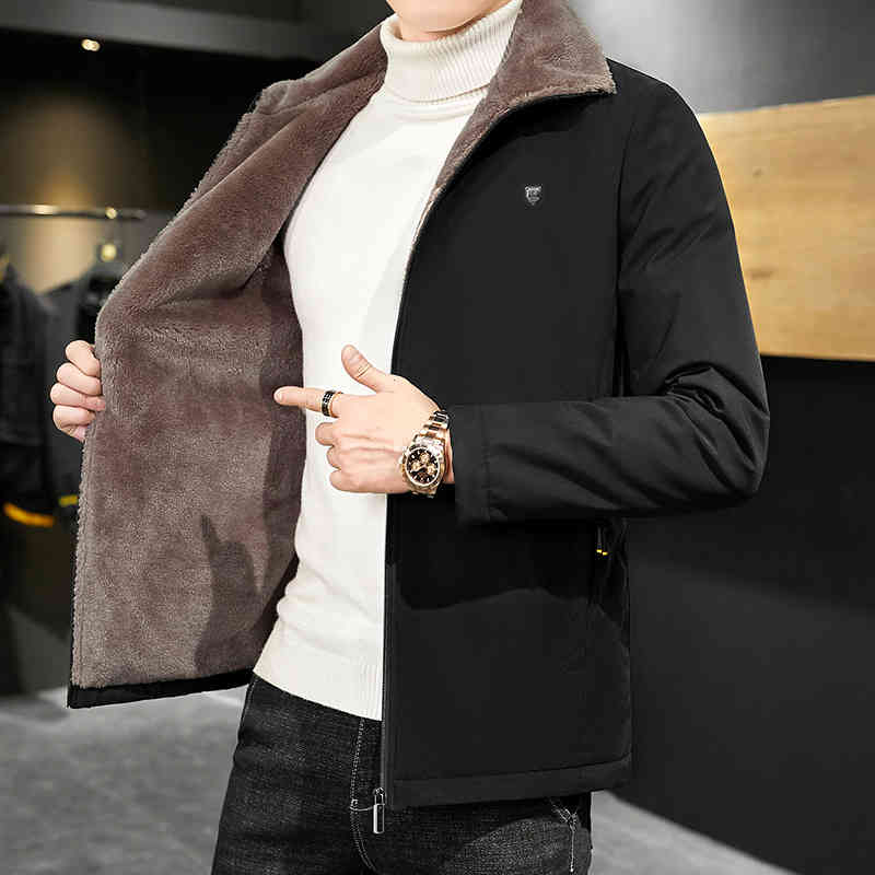 

men's warm parka winter fur collar windbreaker cotton padded thick black coat casual autumn fce et male trend, Black;brown