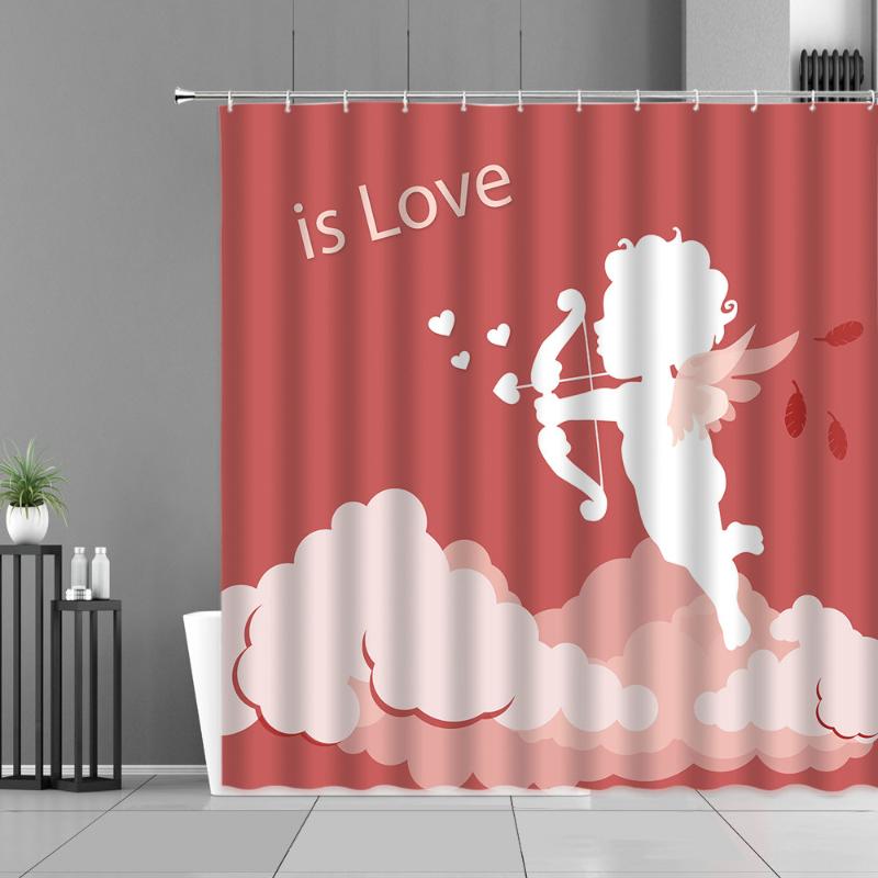 

Shower Curtains Cupid Angel Wings Bathroom Curtain Valentine's Day Lovers Home Decor Bath Waterproof Bathtub Screen Wall Cloth