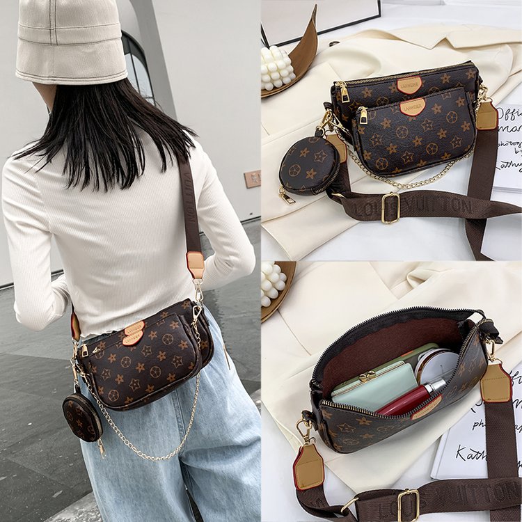 

designer bags Womens Handbag Classic Brown Flower 3pcs/set Purse Card Holder Tote Crossbody Leather Wallet Shoulder Bag 9913# Click to see the original picture, Freight difference