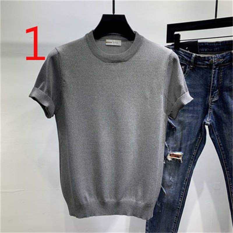 

2021 Summer Men's Knitted Ice Silk Half-sleeved Tide Brand Lapel Top New Short-sleeved T-shirt 2dkf