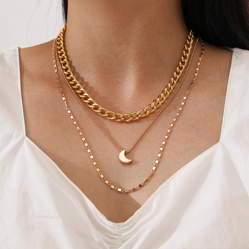 

Pendant Necklaces 3 Pcs/Set Moon Necklace For Women Punk Style Gold Color Layered Female 2021 Fashion Jewelry Gift