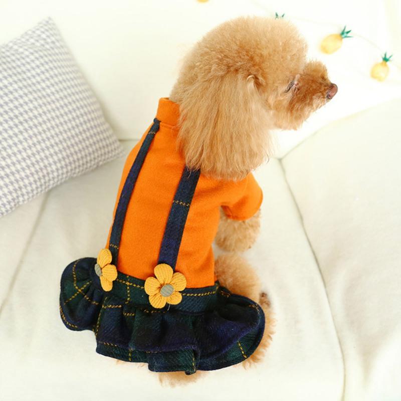 

Dog Apparel Winter Jumpsuit Dress Fake Suspender Skirt With Flowers For Pets Clothing Chihuahua Yorkies Puppy Costume