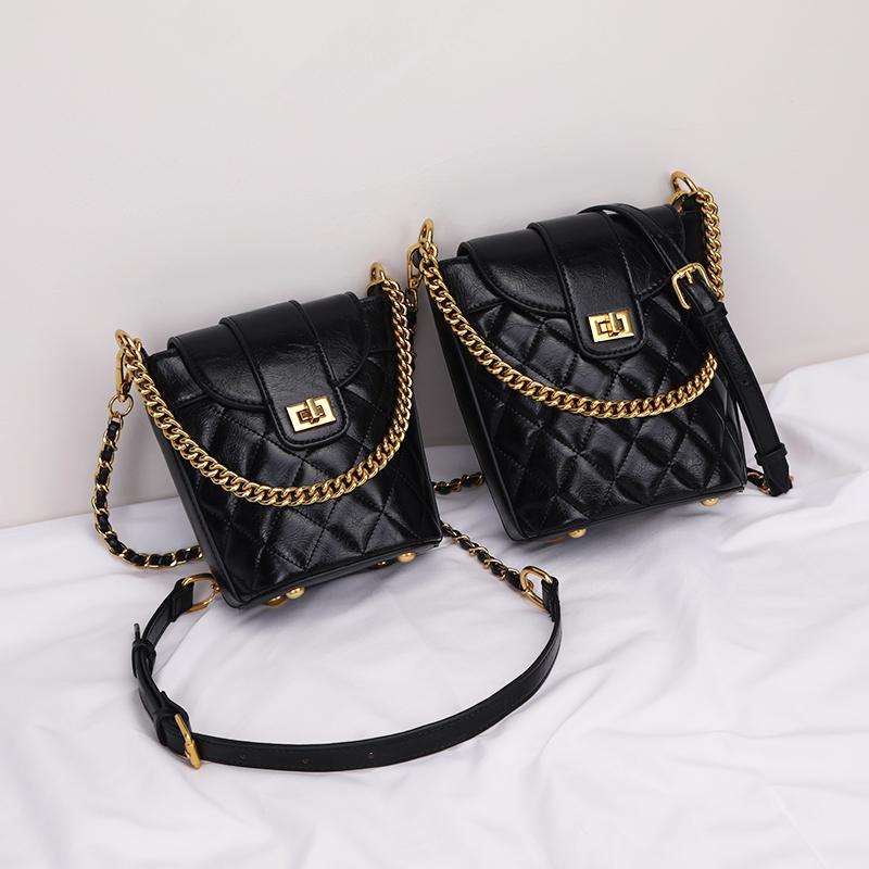 

Bucket Bag Rhombic Chain Bag Women 2021 New Trend Handbag Women Messenger Diamond Lattice, Black-s