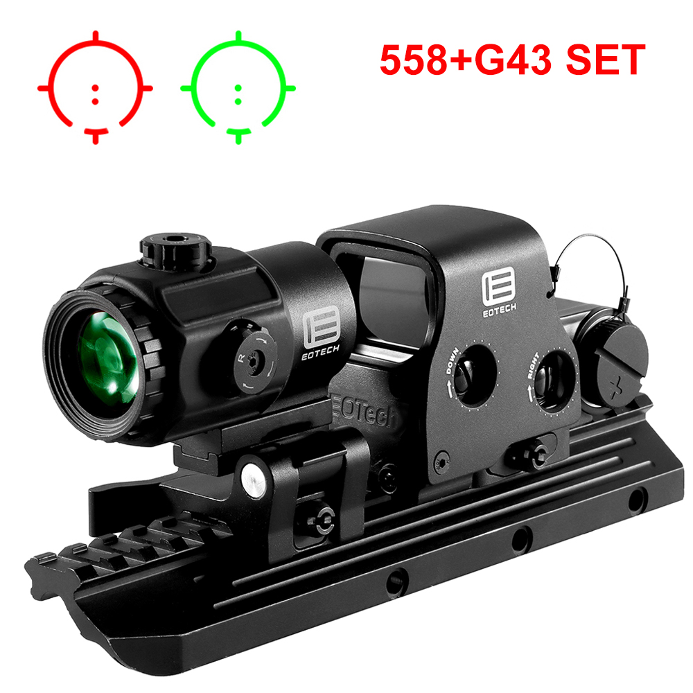 

558 Holographic Red Dot Sight 558+G43 G33X Sight Magnifier Collimator Sight Reflex with 20mm Holographic Scope Red/Green Illuminated