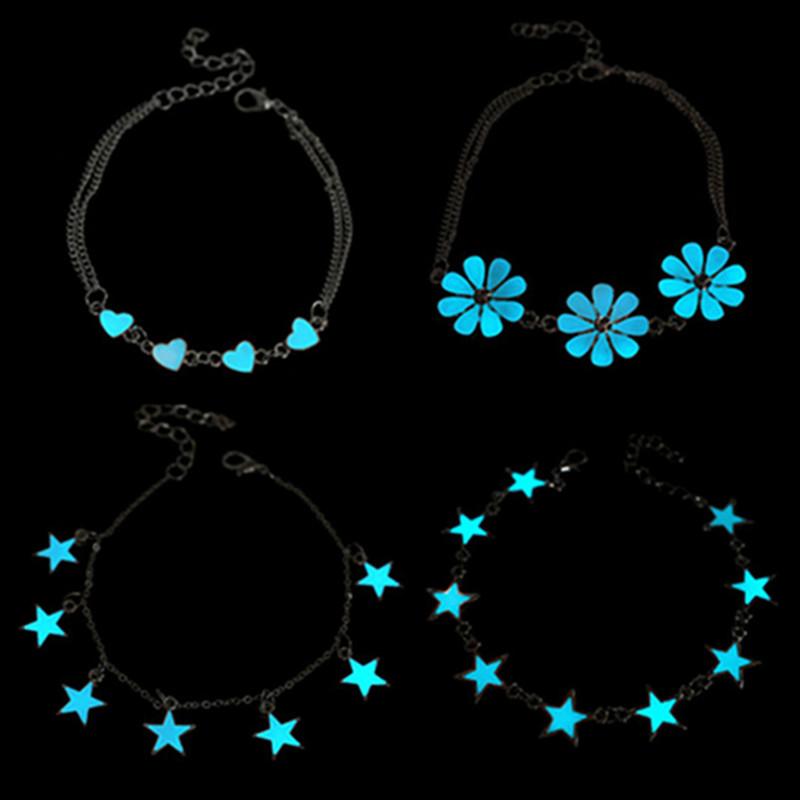 

Charm Bracelets Luminous Fashion Love Heart Bangles Bracelet For Women Link Chains Silver Color Glow In The Dark Jewelry Female Gift