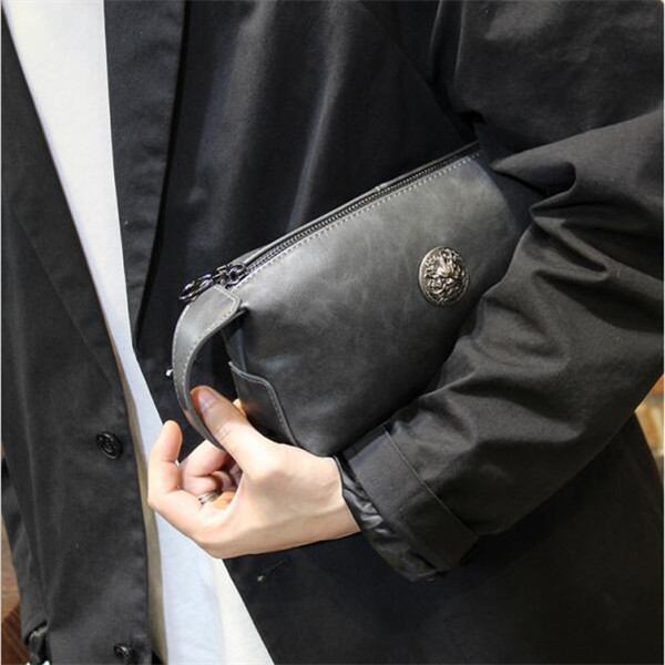 

Wholesale factory men leathers wallets retro grey leather handbag street trend leather storage wallet personalized decoration outdoor leisure clutch bag