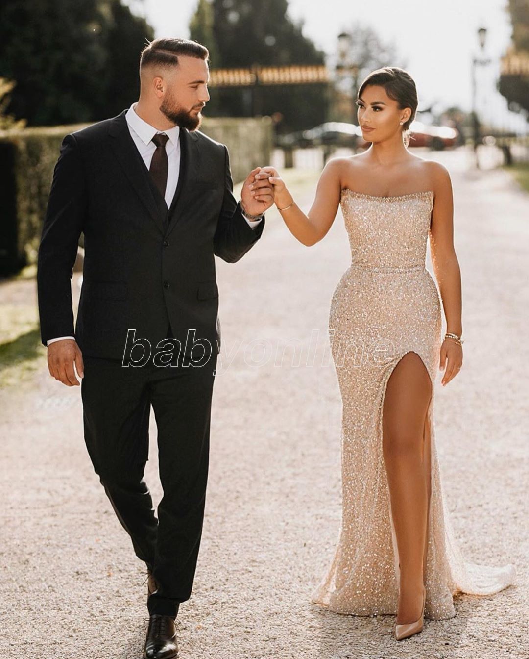 

Champagne Strapless Mermaid Prom Dresses Sexy High Side Split Evening Gown Long Formal Party Bridesmaid Dress Open Back, Dark red