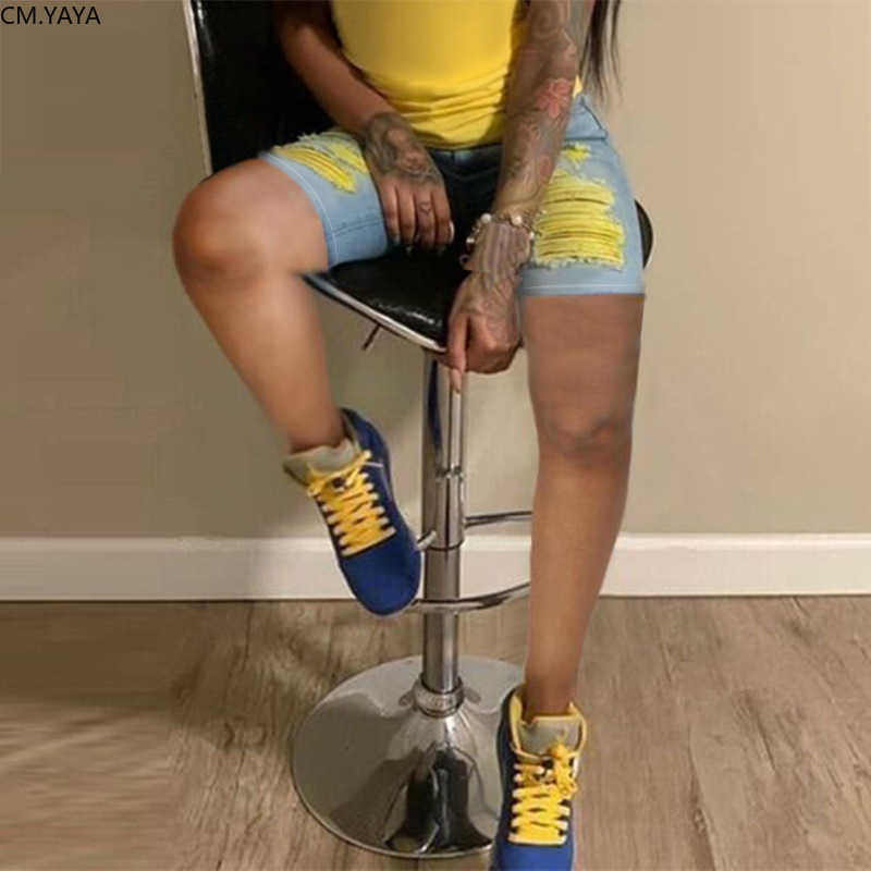 

CM.YAYA Women Print above knee mini jeans trousers denim shorts 9 colors 210616, 905-3