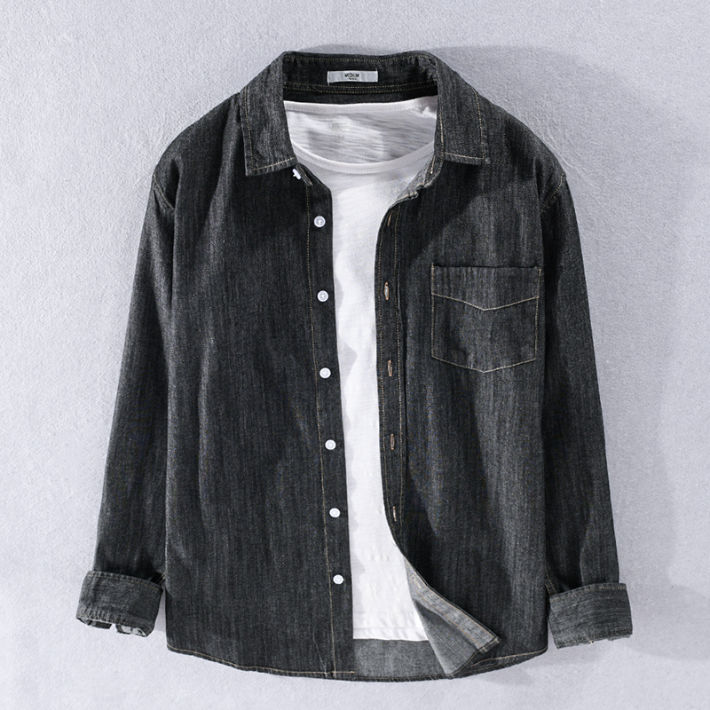 

2021 New 100% Cotton Autumn and Spring Denim Black Shirts Brand Fashion for Men Casual Trendy Shirt Mens Camsia Chemise Syvk, Light blue